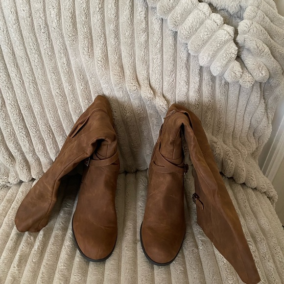 Madden Girl Brown Heeled Boots with Equestrian Style - Picture 3 of 5